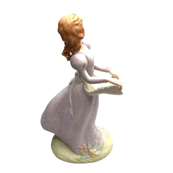 Rare Vintage Homco Bisque Porcelain Figure Victorian Lady Flowers Not Music Box - Picture 7 of 16